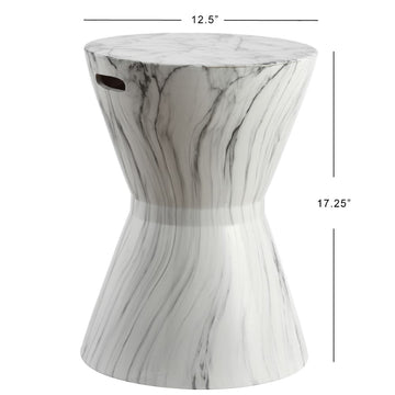 African Drum 17.3" White Marble Finish Ceramic Garden Stool - JONATHAN Y